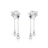 Natural Freshwater Pearl Long Tassel Silver Drop Earrings for Women
